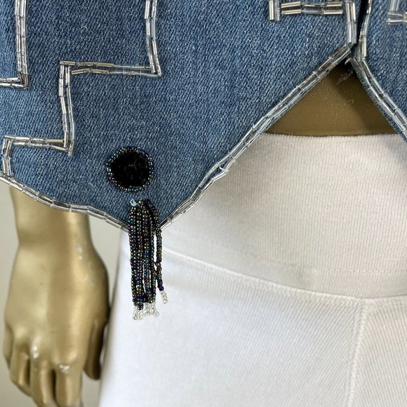 KNOT KNOTS BEADED AND SEQUINS EMBELLISHED WESTERN DENIM VEST SIZE XL - Picture 5 of 8